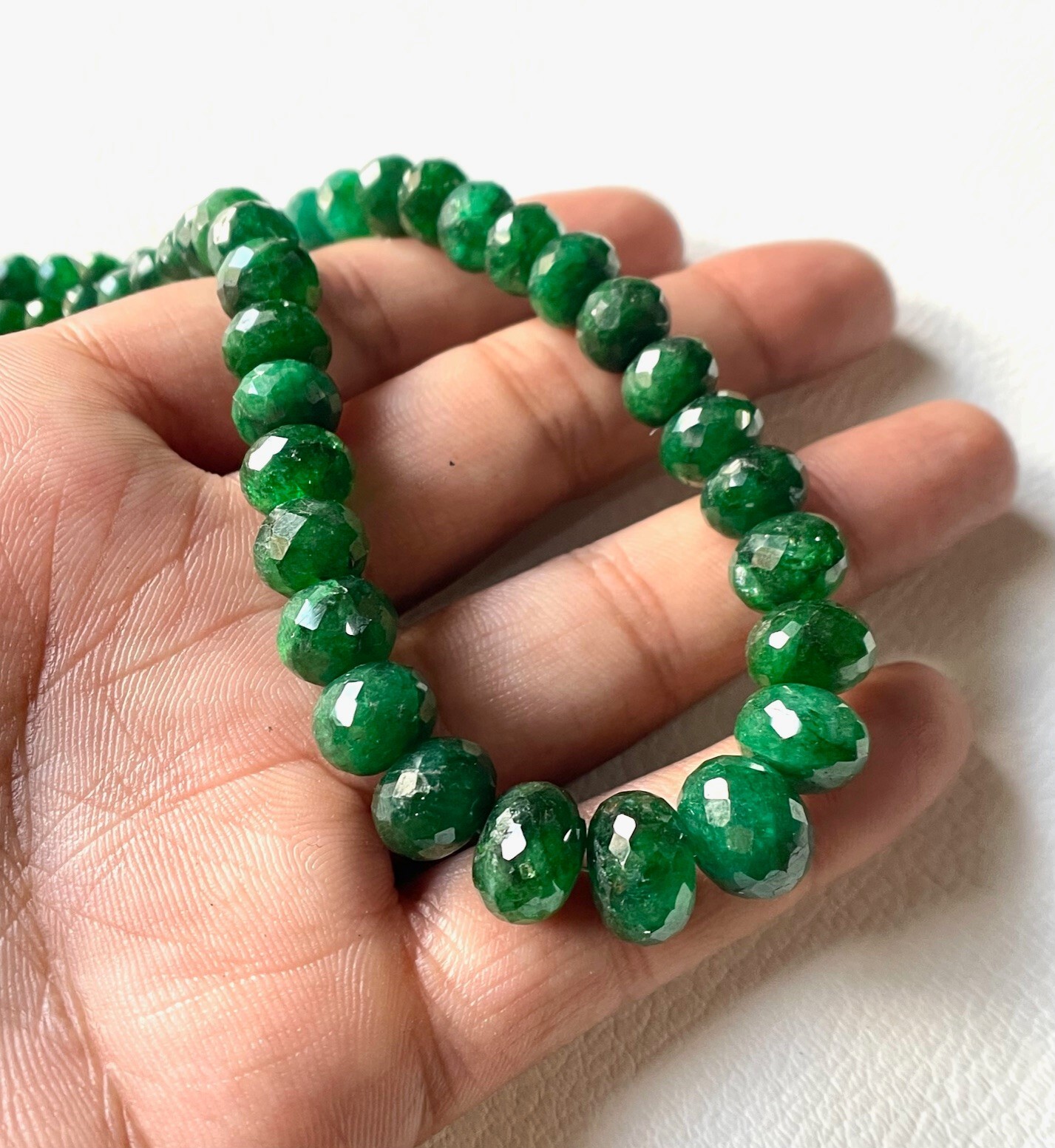 AAA-Natural Emerald Faceted Rondelle shape Beads, High Quality Emerald Beads