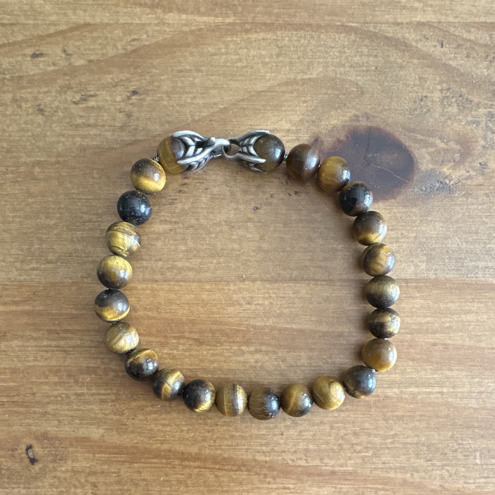 David Yurman Tiger’s Eye Beaded Bracelet 8.5in Sterling Silver 925 Hook