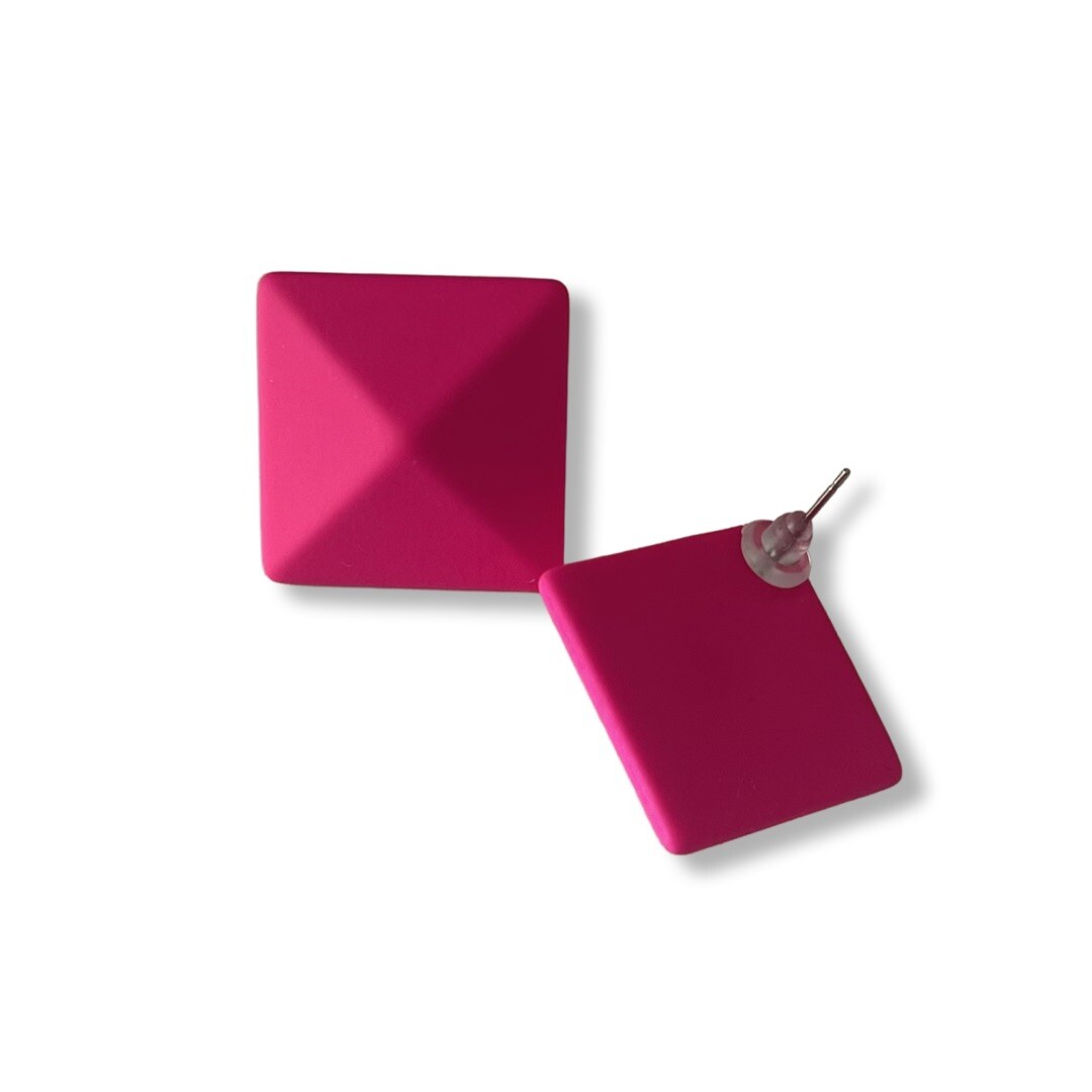 Neon Pink Square Stud Earrings