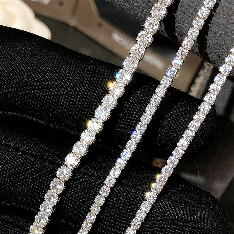 Sterling Silver Choker Necklace 925 Simulated Zirconia Short Chain Women Jewelry