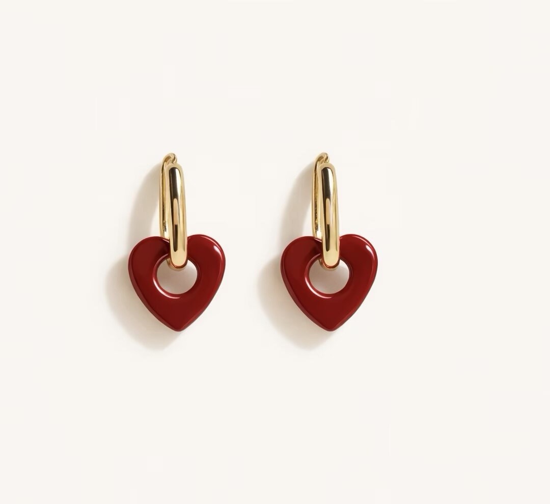 Red Heart Earrings Hoop,Gold Cute Jewelry Gift, Valentine Jewelry For Her 066