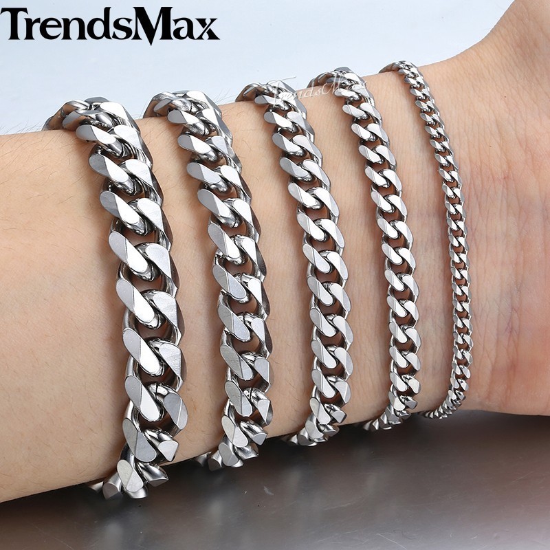 5mm-22inch Stainless Steel Silver Chain Cuban Curb Womens Mens Necklace Gifts