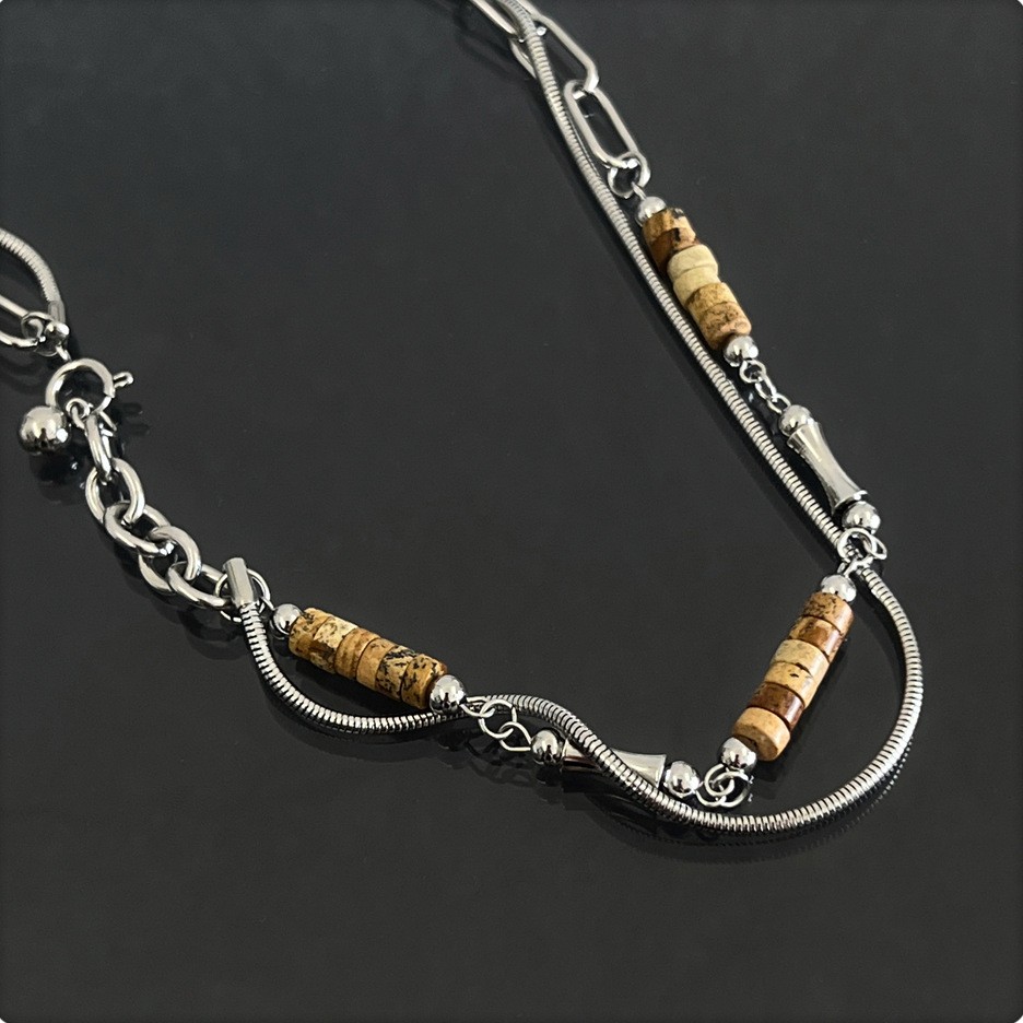 Silver Titanium Steel Alloy Mixed Link Necklac Paperclip Chain Unisex Choker