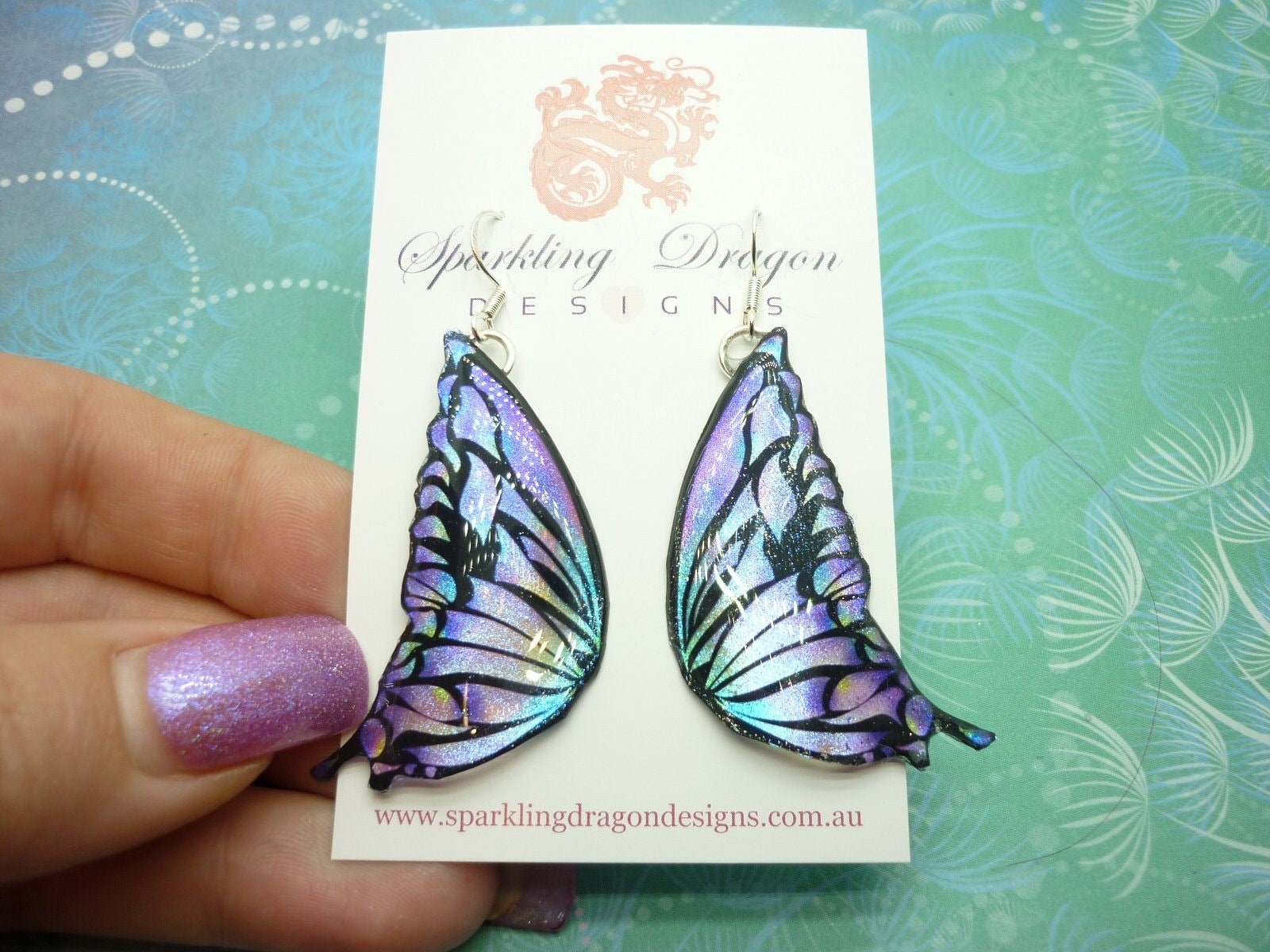 Butterfly Wing Earrings Purple Stained Glass- Fairy Jewellery, Fun Gift for her