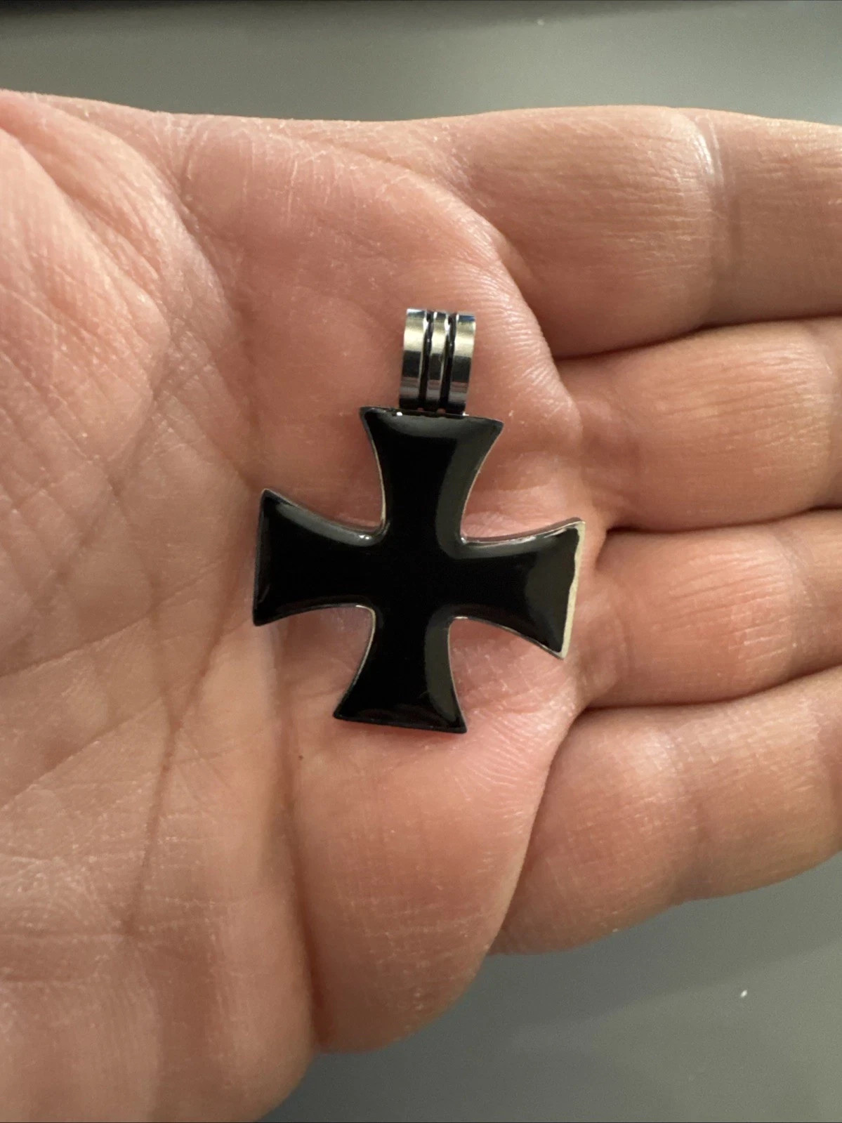 Stainless Steel Iron Cross Pendant W/ Black Enamel finish 24” Chain Gothic Gift