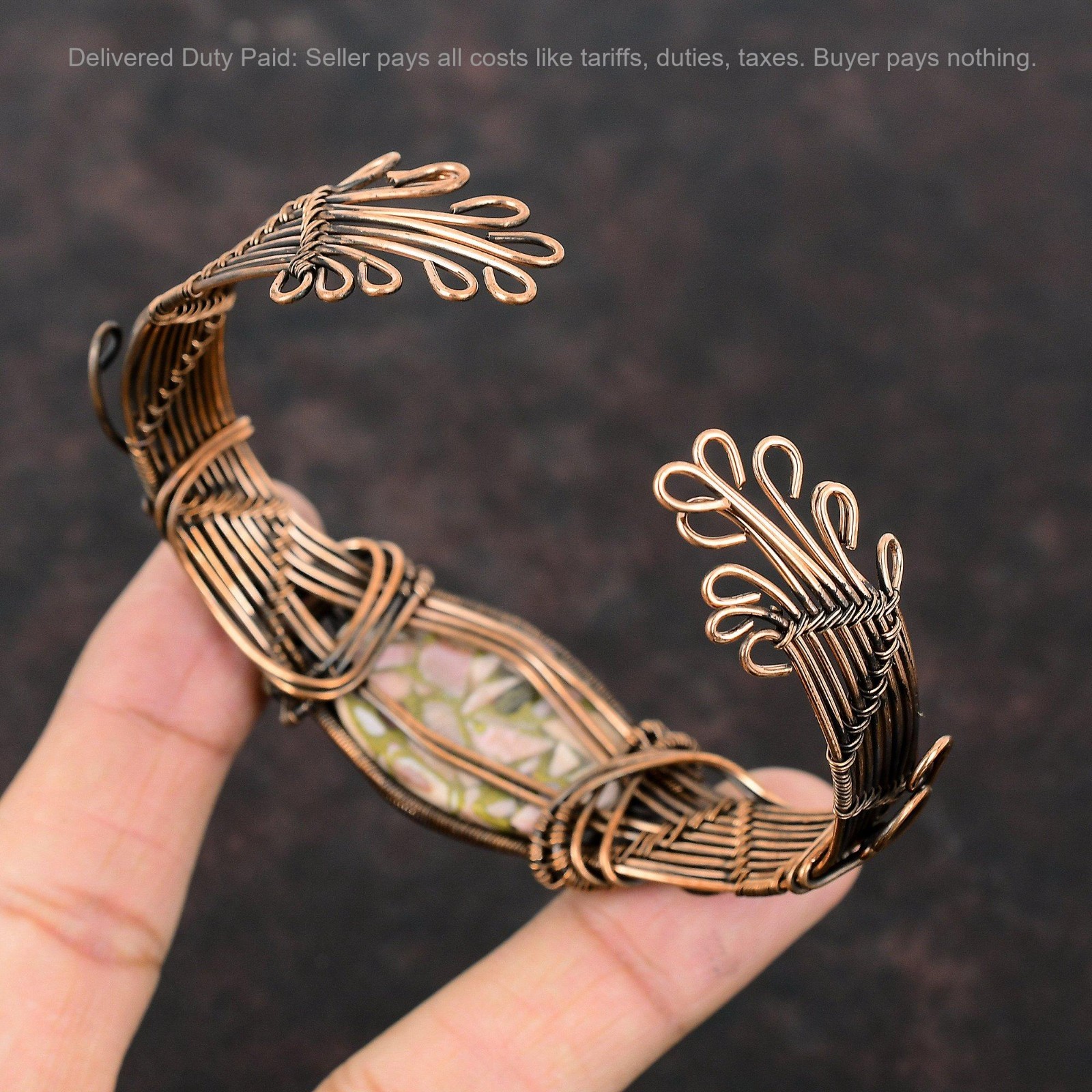 Black Friday Sale Copper Copper Pink Opal Gemstone Wire Wrapped New Cuff Jewelry