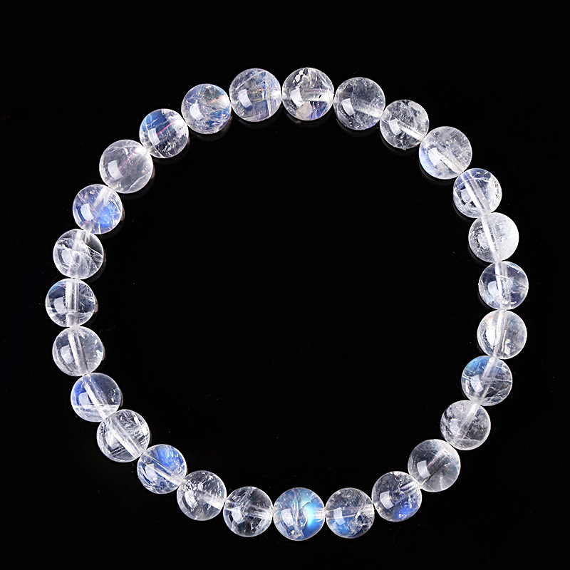 7mm Natural Moonstone Blue Light Crystal Clear Round Beads Bracelet AAAA