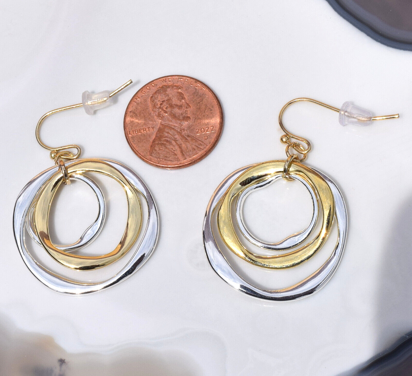 Silver & Gold Twisted Circles Earrings Polished Nickel Free & Hypo Allergenic