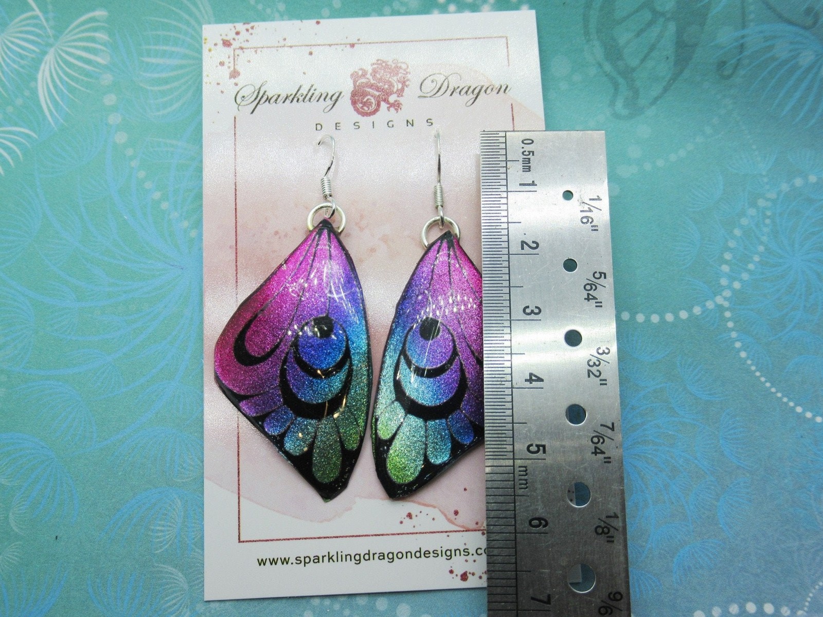 Butterfly Earrings Pink and Blue with Crescents – Fairy Jewellery, Gift for her