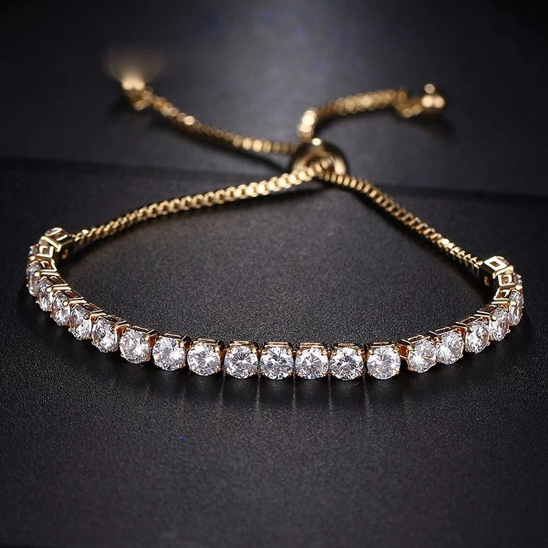 18K Gold Plated Bolo Tennis Bracelet Simulated Diamond Wedding Jewelry Gift