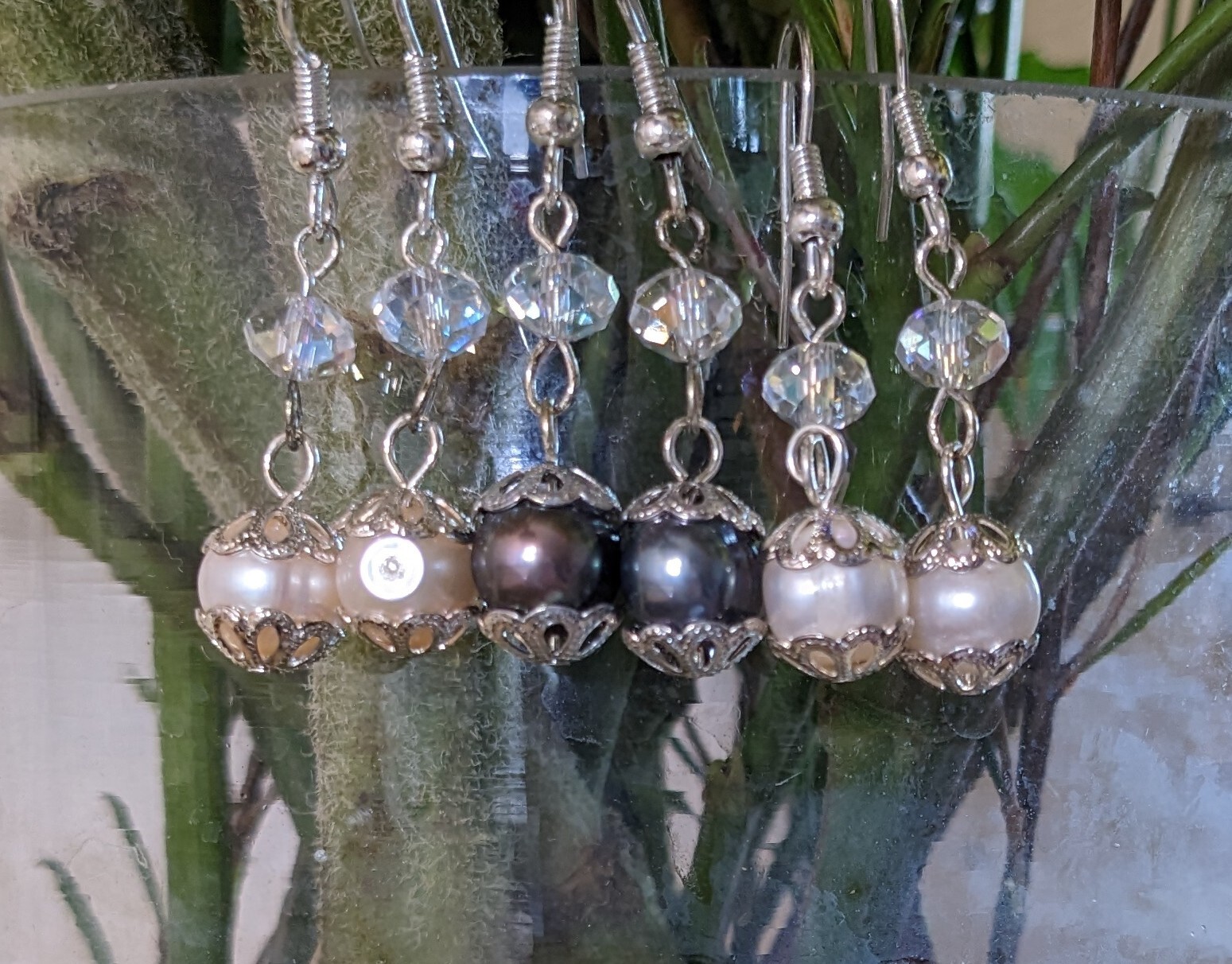 Freshwater Pearl Earrings Dangle 6 pairs White Pink Gray Elegant Everyday Wear