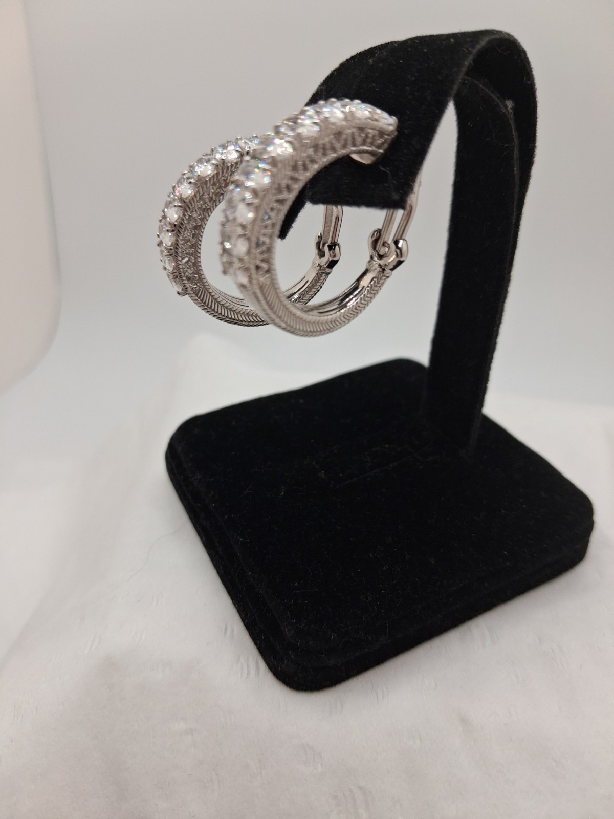 Judith Ripka Sterling 118 Facet DBL Brilliant Diamonique (CZ) Hoop Earrings, 1″L