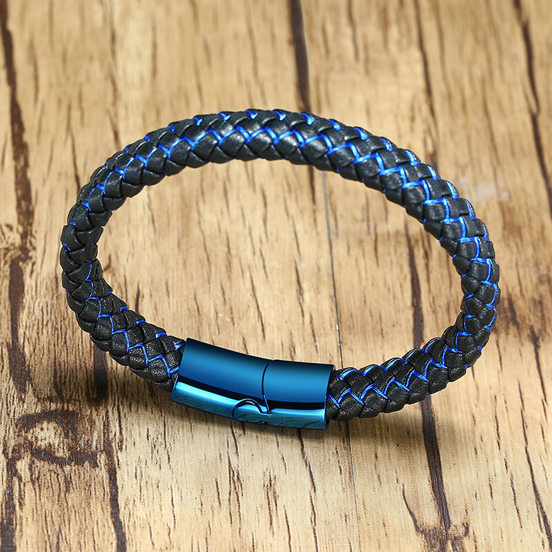 Braided Leather Medical Alert Men Bracelet Cuff Bangle Free Personalized Engrave