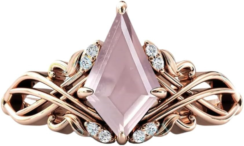 2 carat Engagement Ring, Kite Cut Rose Quartz Gemstone Wedding Ring for Women
