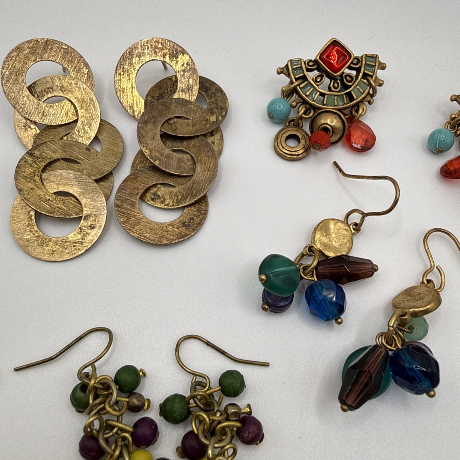 Colorful Boho Dangle Earrings Eclectic Pierced 10 Pair Cha Cha Shell Crystal