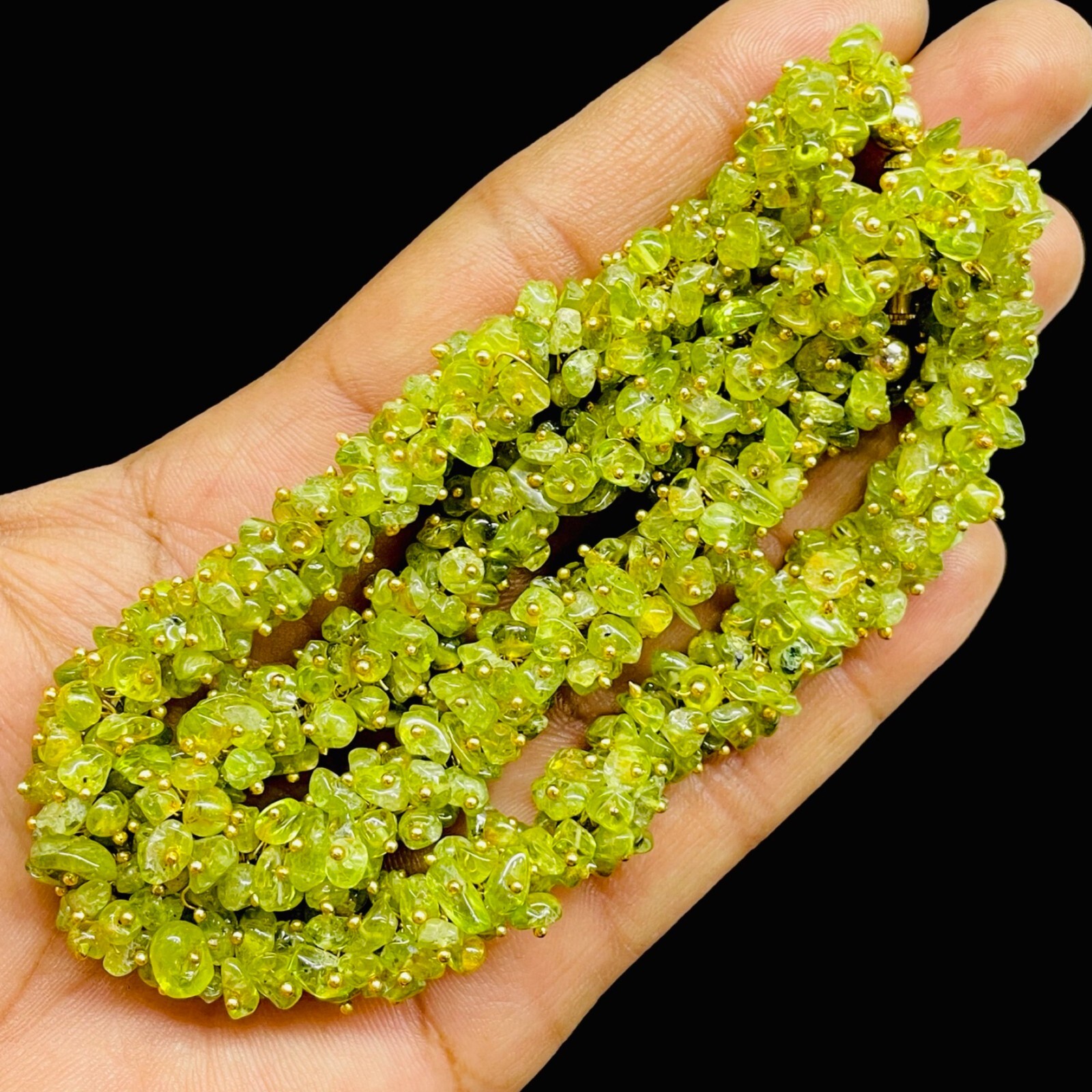 18″ Single Strand Natural Peridot Necklace Sparkling Untreated Rough Chips Beads