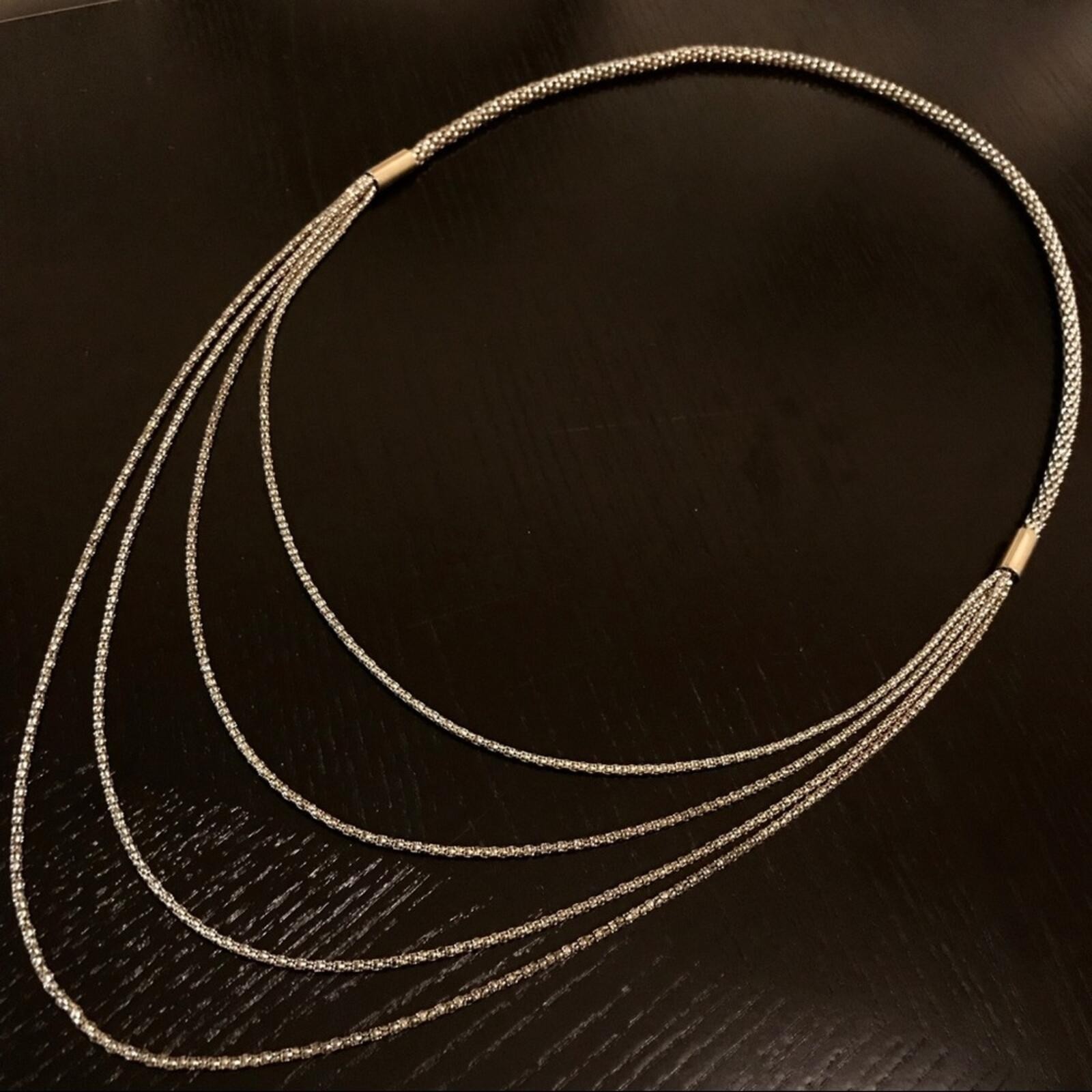 Three long gold tone chain link layered pendant statement necklace bundle
