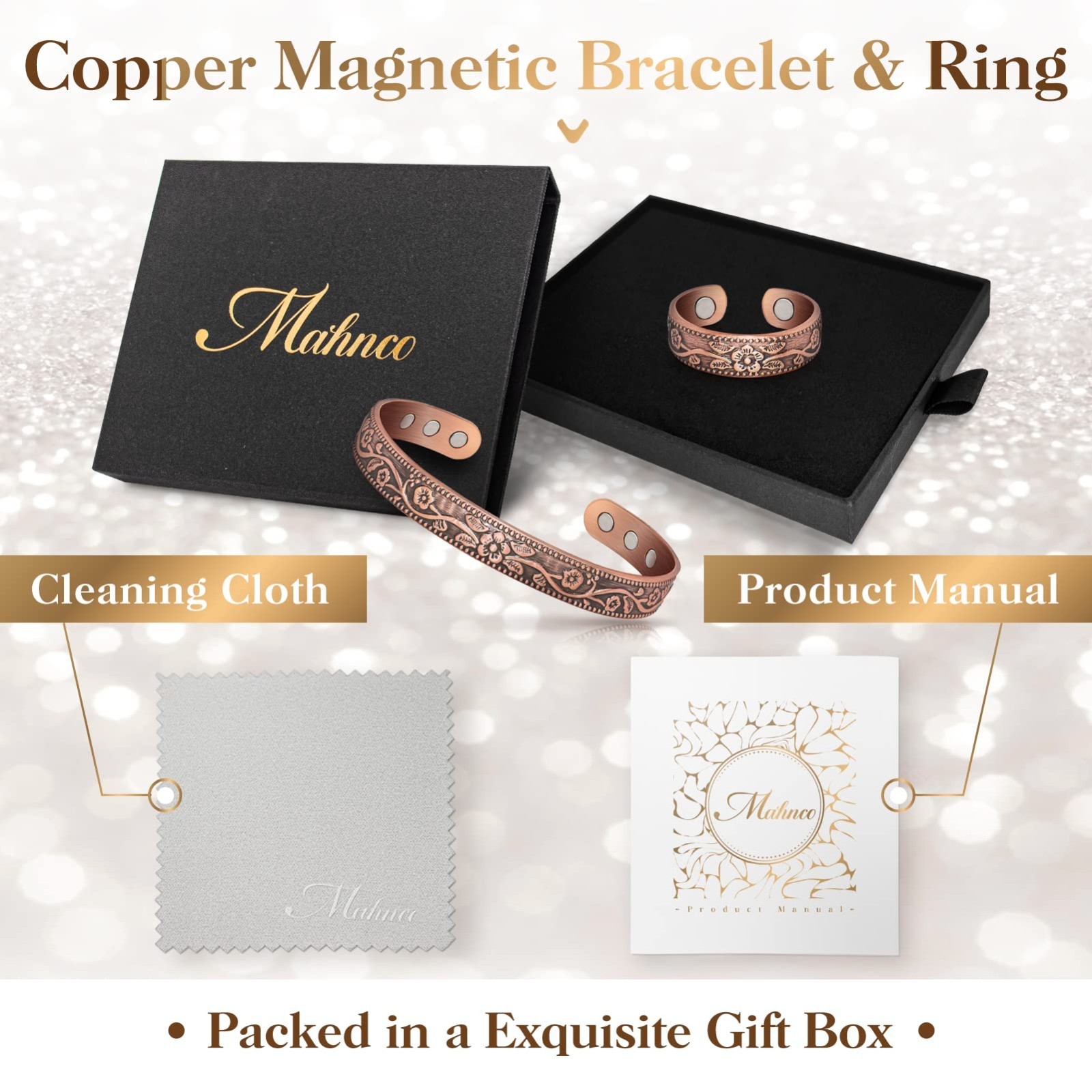 Lymphatic Drainage Ring & Copper Bracelet Set – Magnetic Detox Jewelry Gift for