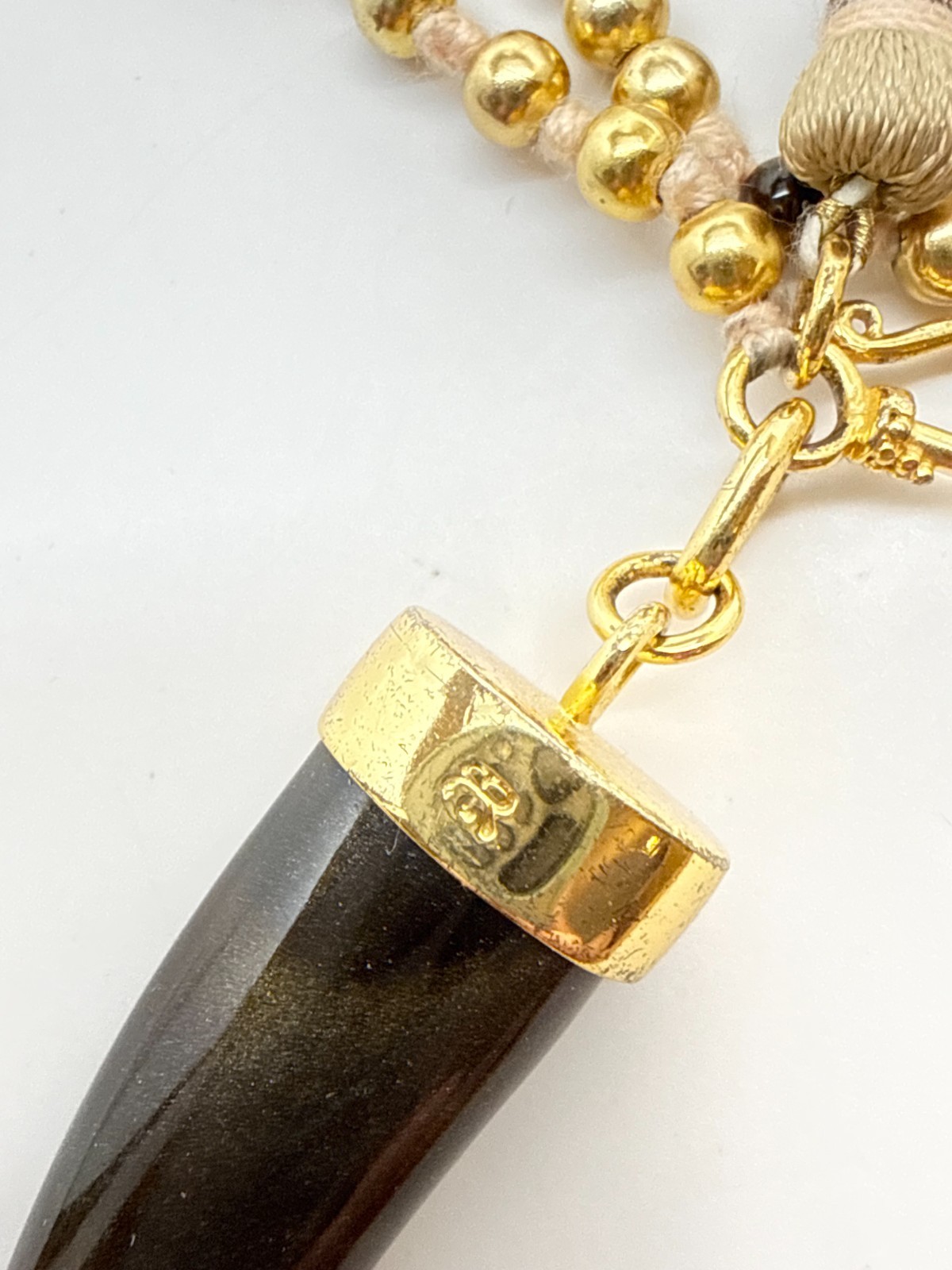Banana Republic Beaded Necklace silk Tassel brown lucite Tooth pendant