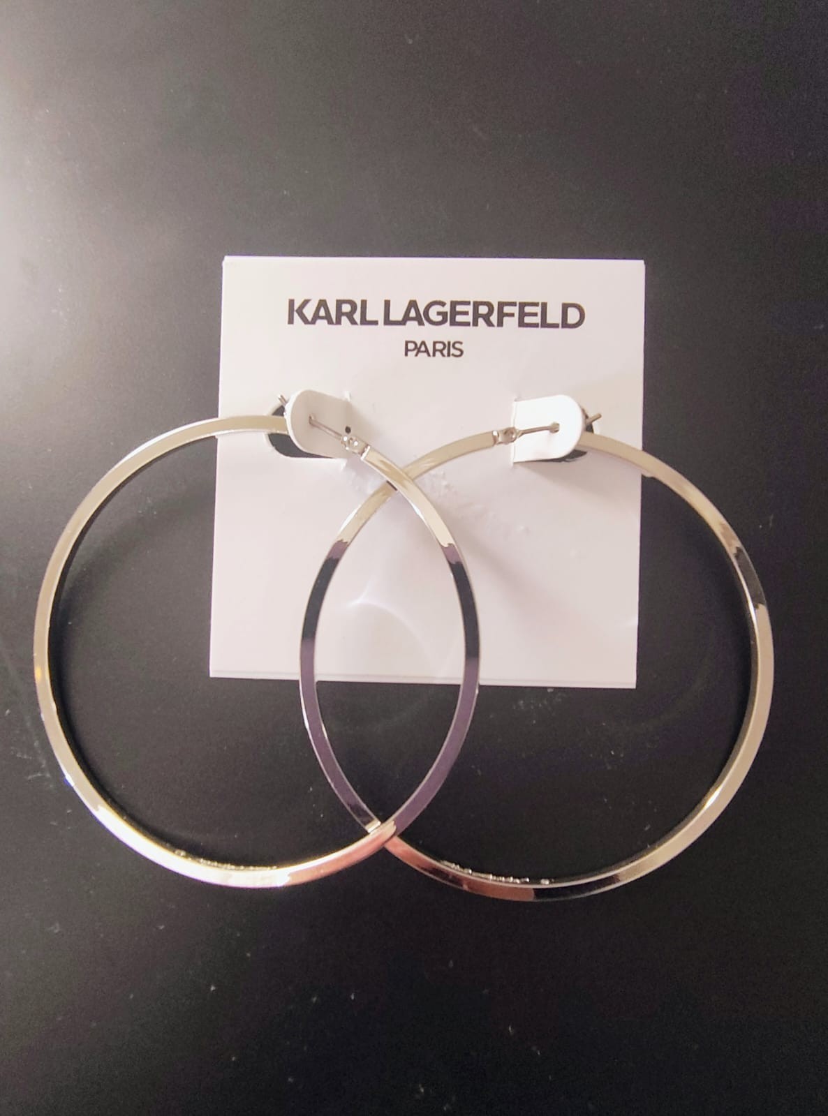 Karl Lagerfeld Paris Large Hoop Earrings 2.4” Silver-Tone Mixed Metal Click-Top