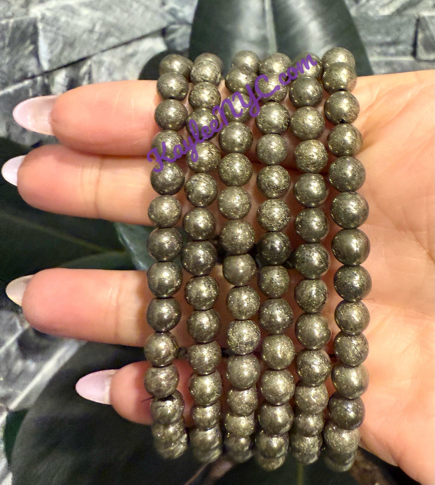 Wholesale 6 Pcs Natural Pyrite 6mm 7.5” Crystal Stretch Bracelet