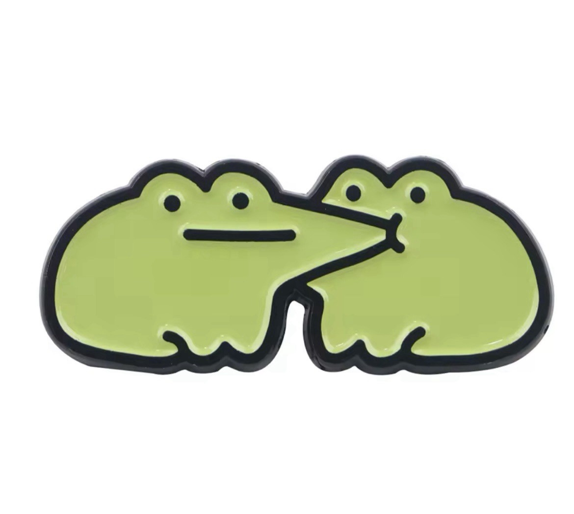 Frogs Hungry Face Style 1pc Pin Rubber Pin Back Frog Pair Eat Brooch Enamel Pin