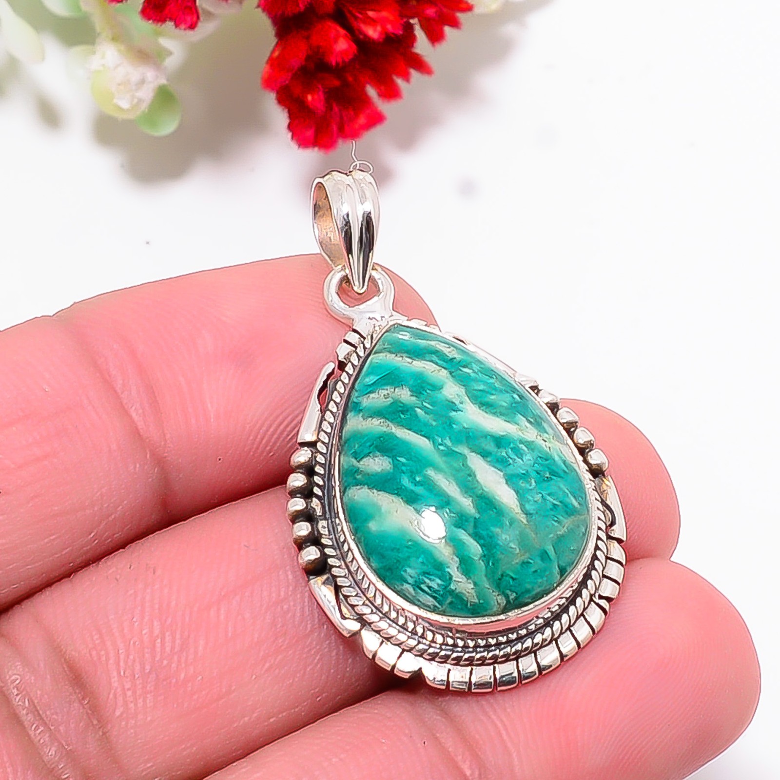 Amazonite – Colorado Mines Designer Handmade 925 Sterling Silver Pendant 1.5″ P8
