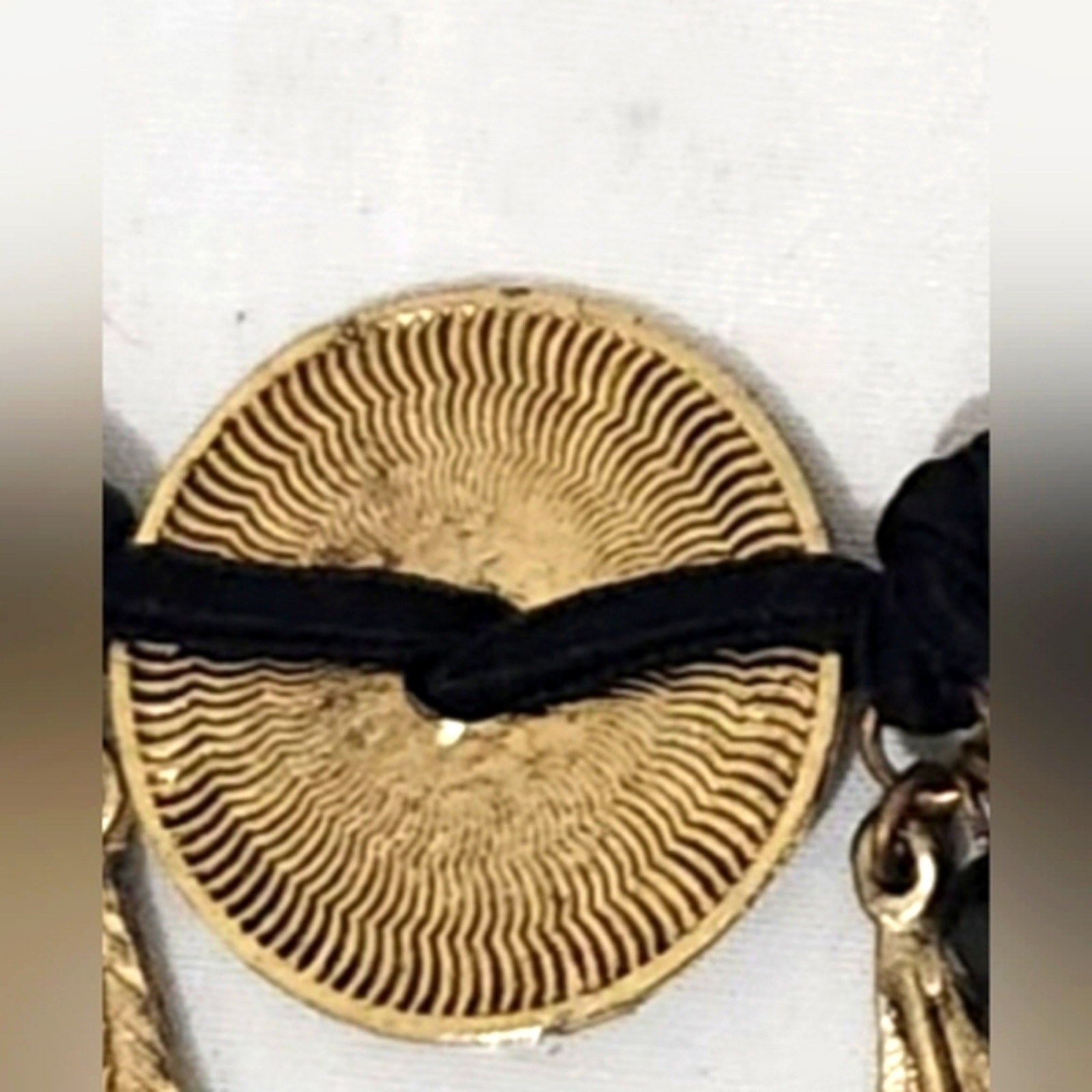 YSL (Yves Saint Laurent) crystals gold plated leaves and disc necklace