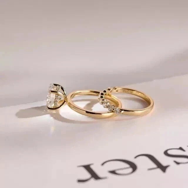 2Ct Oval Cut Simulated Diamond Bridal Set Ring 14k Yellow Gold Plated