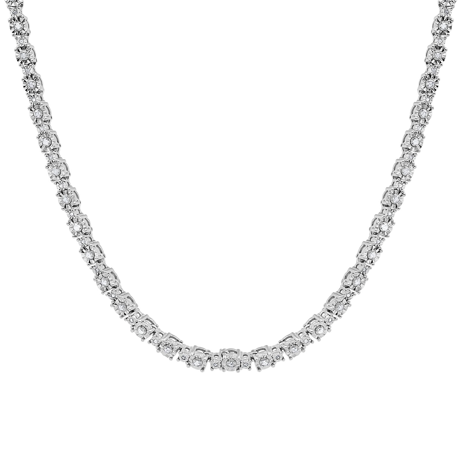 1.00 Ct Illusion Set Round Cut Diamond Tennis Necklace in Sterling Silver