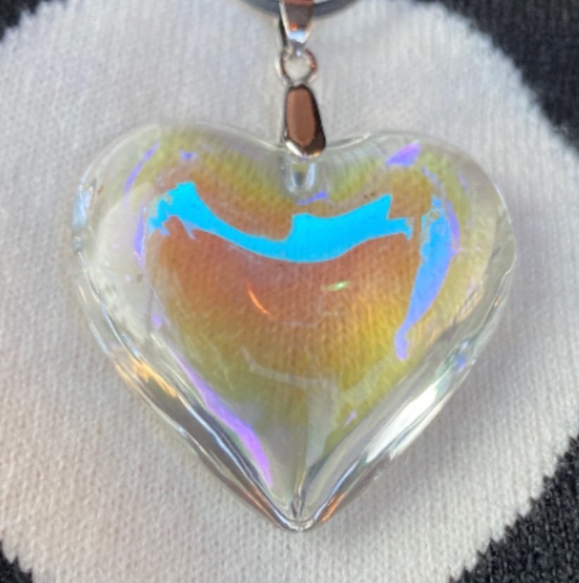 Iridescent Heart Necklace Puffy Heart Pendant Glass Charm Heart Choker Gift