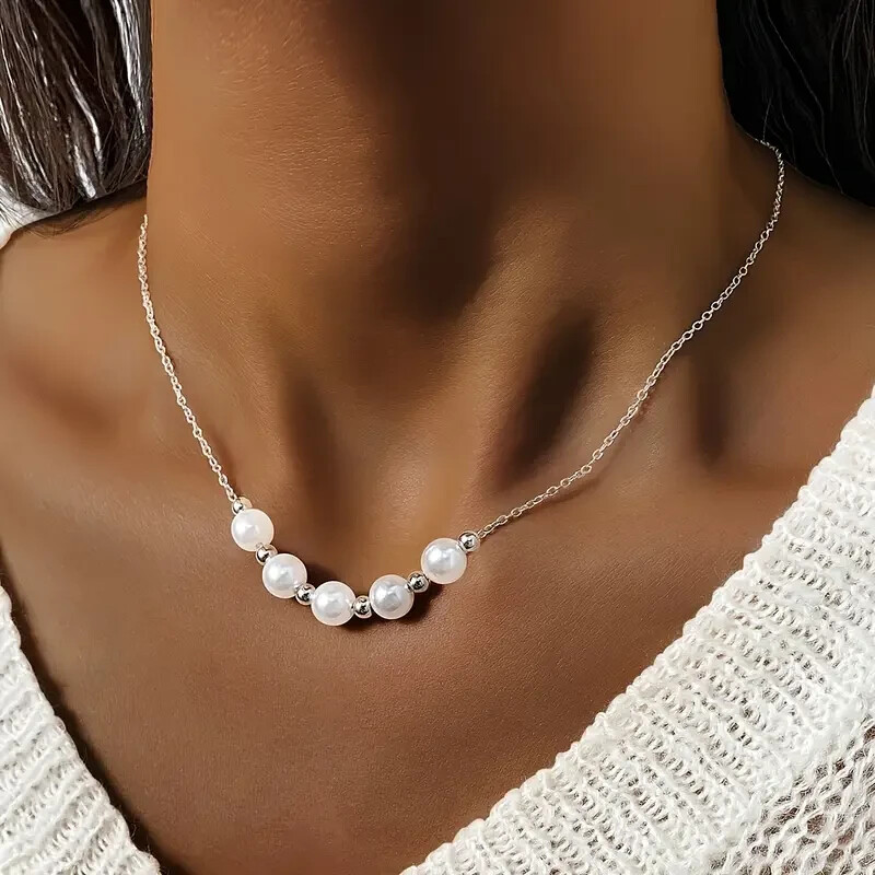 Simple Faux Pearls Necklace Adjustable Trendy Fashion Jewelry Women Gift New
