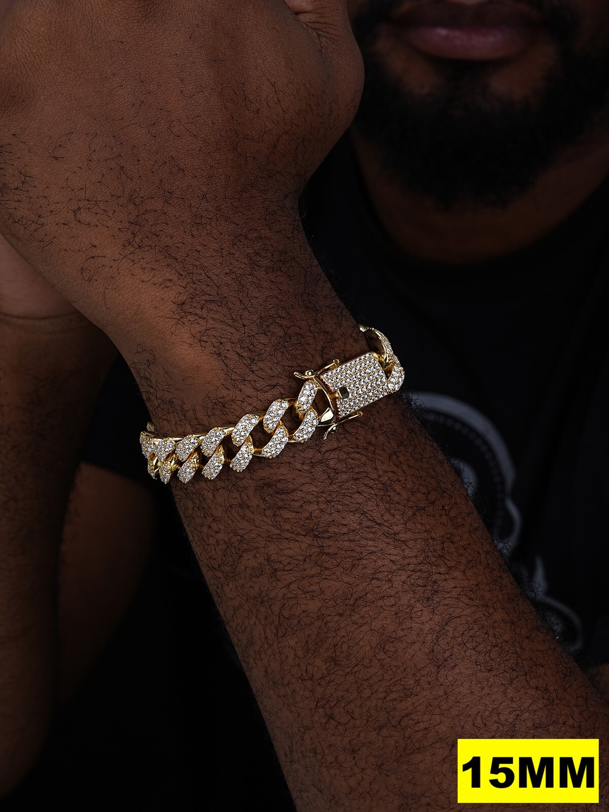 Real Miami Cuban Link Bracelet MOISSANITE 14k Gold Plated 925 Sterling Silver