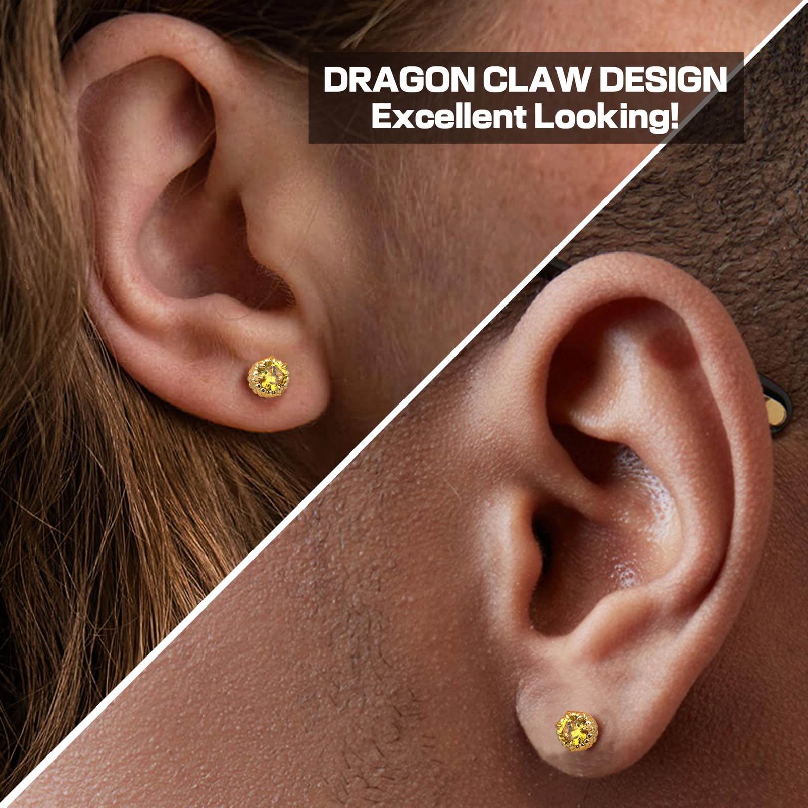 5A Shiny CZ Dragon Claw Punk Non Piercing Clip on Fake Earrings Studs