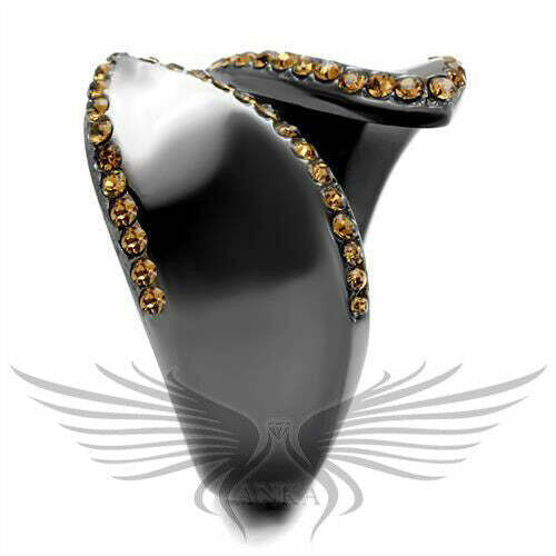 Brilliant Brown Top Grade Crystals Light Black Ion Plated Fashion Ring Tk2692