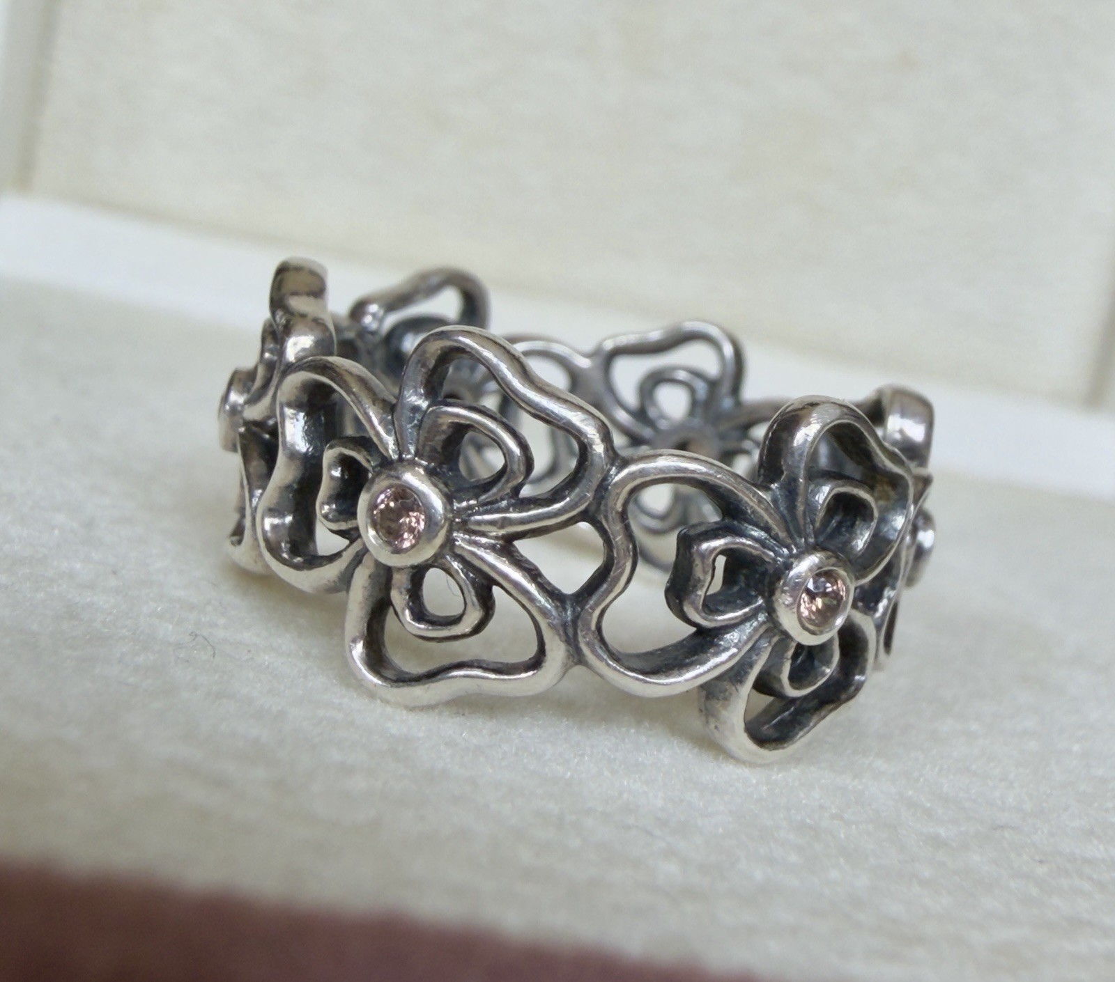 Genuine Pandora Sterling Silver 924 Posy Flower Pink Whit CZ Size 7