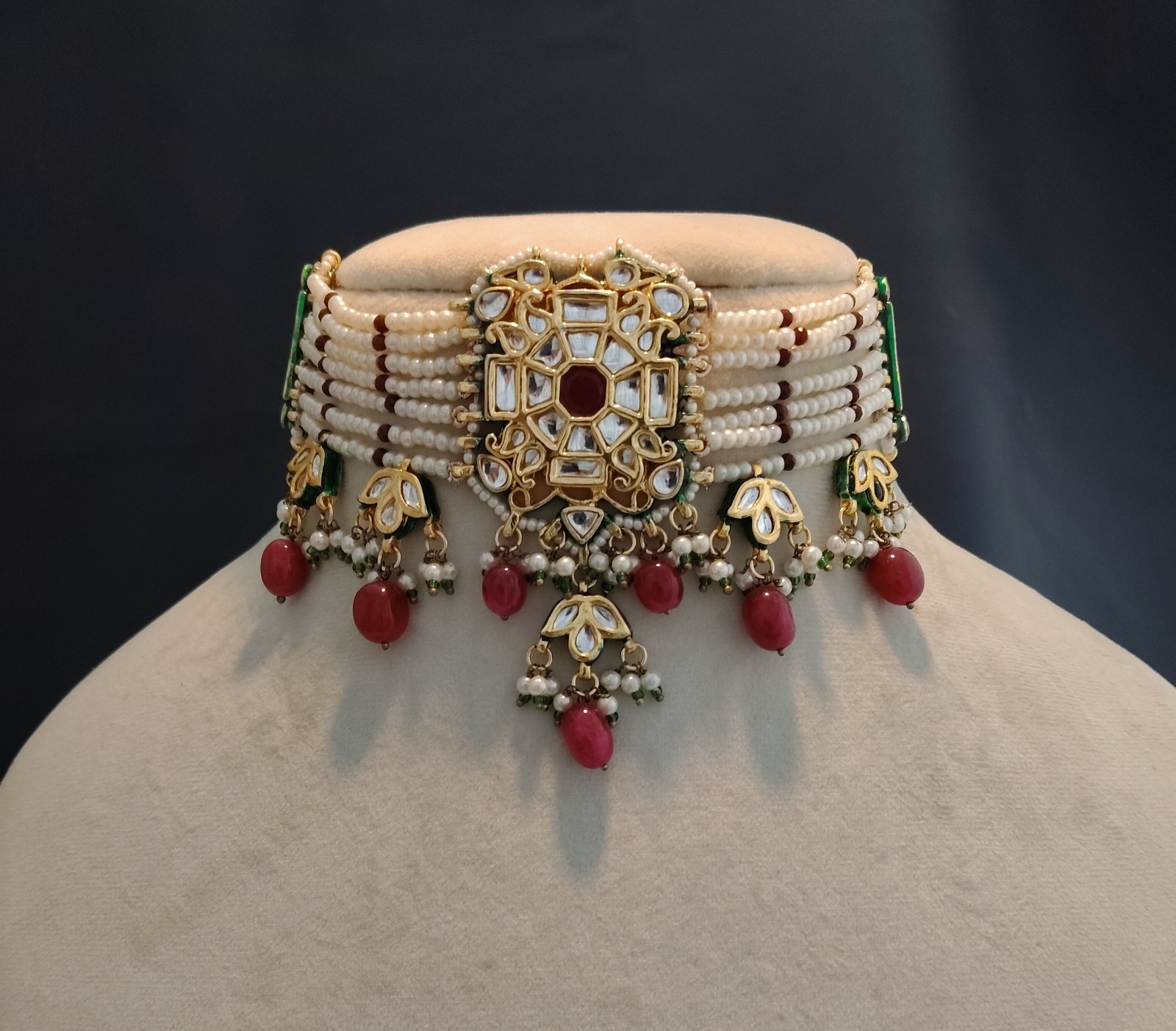 Royal Ruby Kundan Pearl Choker Set Indian Bridal Necklace Roz Jewellers.