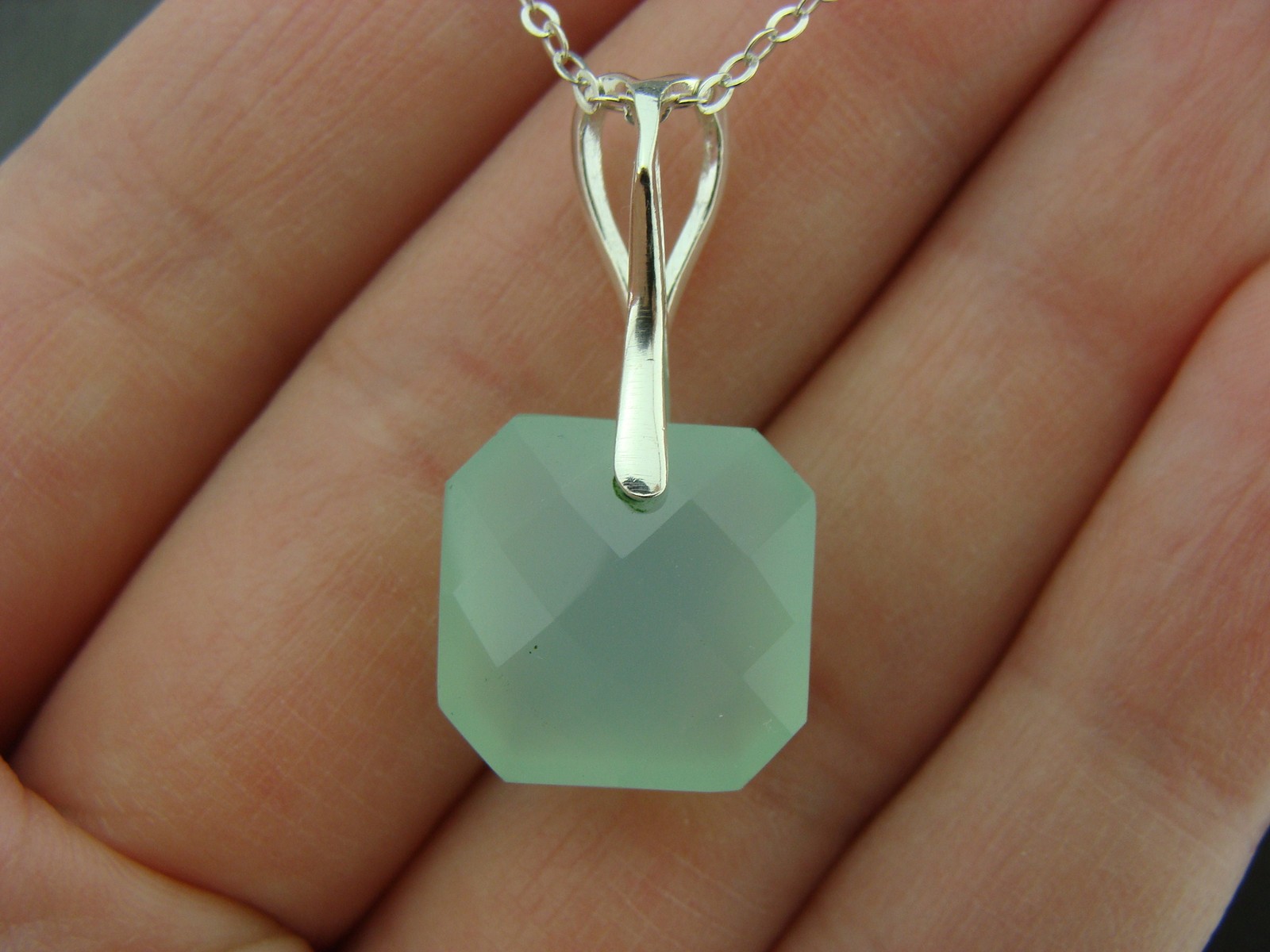 Aqua Blue Chalcedony Cushion Cut Pendant · 925 Sterling Silver Necklace ·