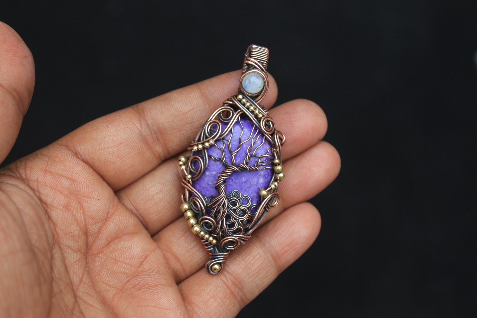 Tree Of Life Copper Wire Wrap Jewelry Purple Charoite Boho Pendant NK665