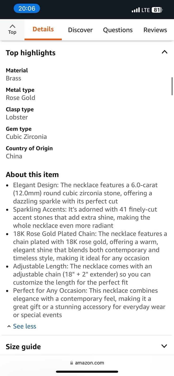 CeaKIev 6.0Carat (12.0mm) Round Cubic Zirconia Pendant Necklace