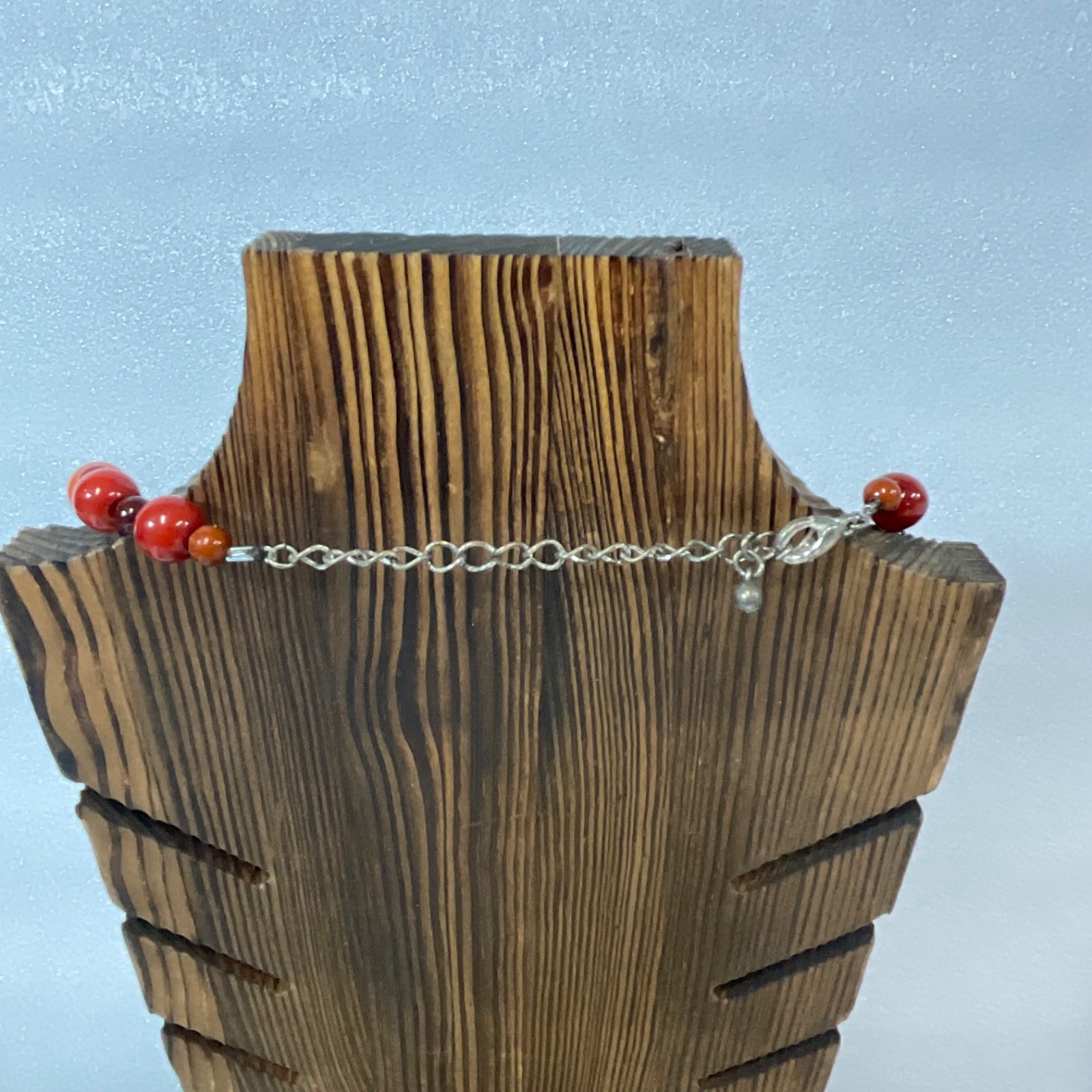 30in Large Bead Necklace Red Orange Glossy Graduated Design