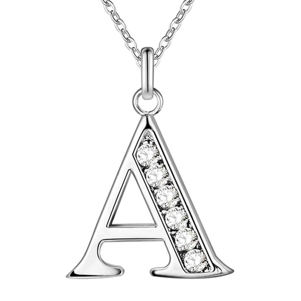 925 Sterling Silver Initial A-Z Letter Pendant Necklace CZ Personalized 18″ N162