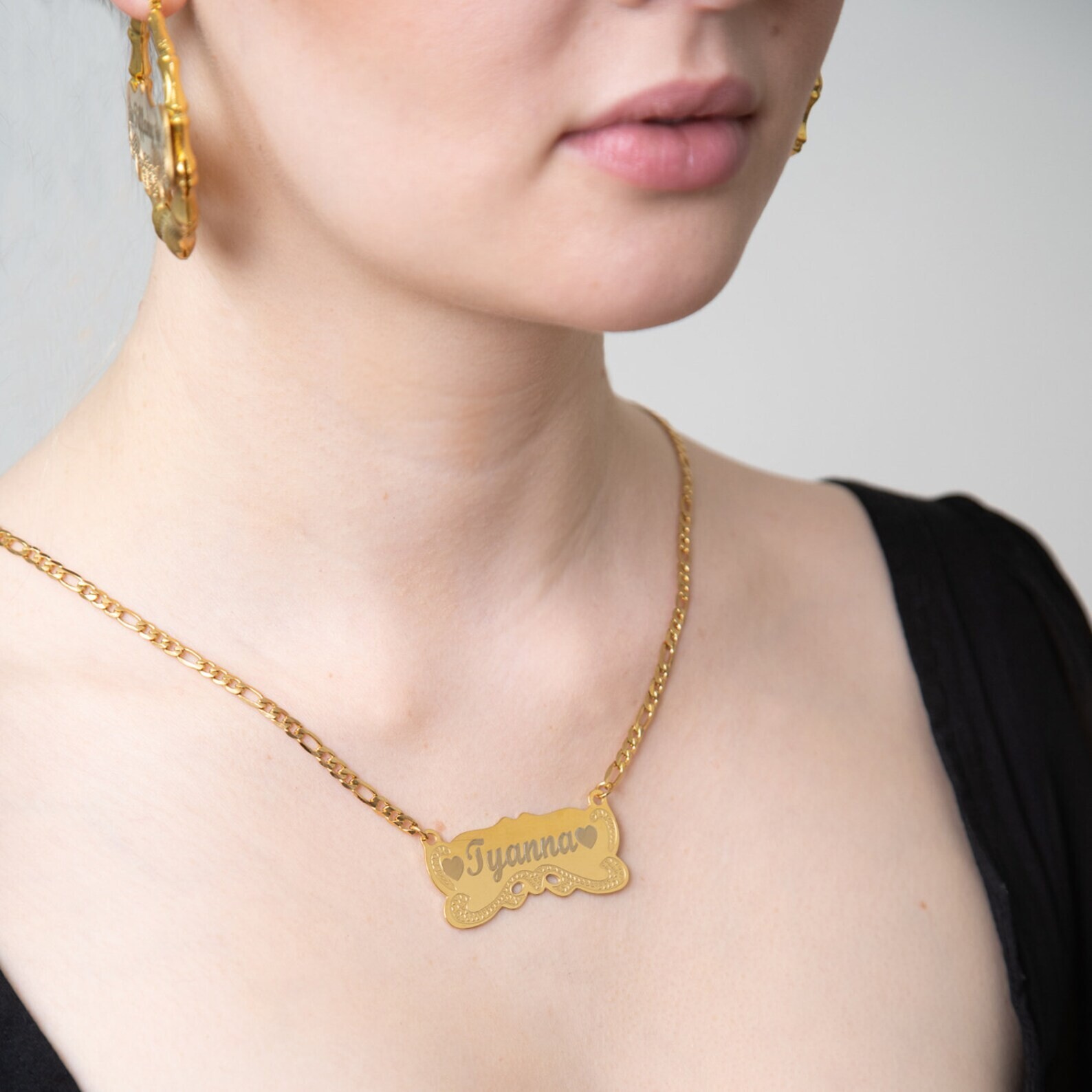 Personalized 14K Gold Plated Any Name Plate Script Chain Necklace 14 Styles
