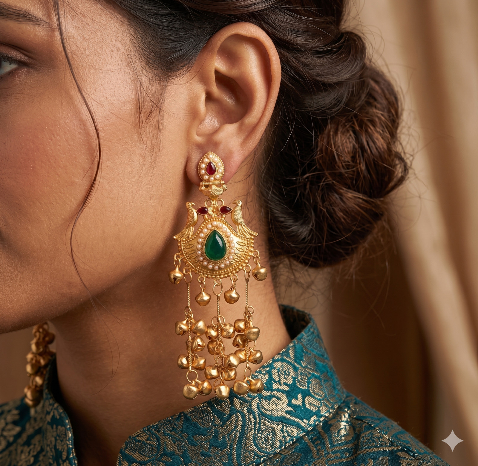 Indian Gold Plated Jhumka Bollywood kashmiri Earrings Peacock Drop Jewelry Gift