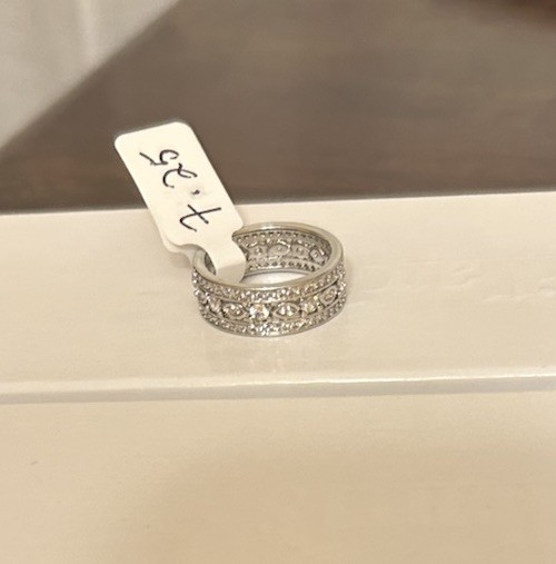 Size 7.25 Diamond CZ Delicate Eternity Band Ring Silver Tone No Mark