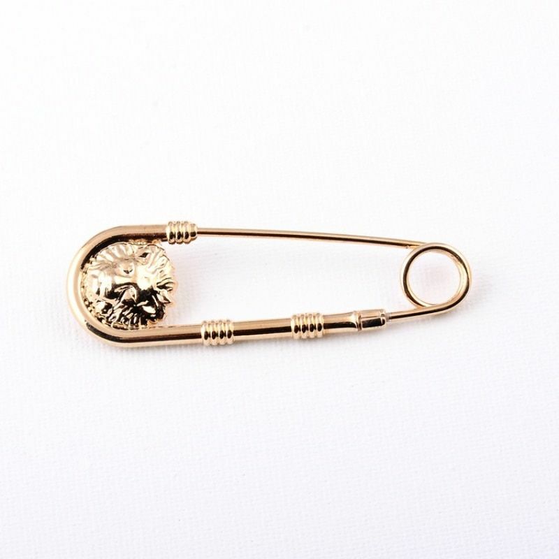1pc Gold Alloy Double Lion Head Brooch Pin Fashion Safety Pins Brooch For Women