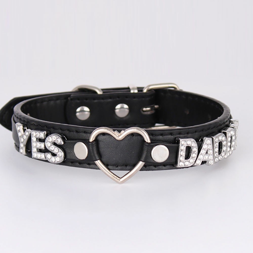 SEX WIFE Choker DIY BDSM Gift Necklace Heart Custom Collar Chain Metal Leash W4