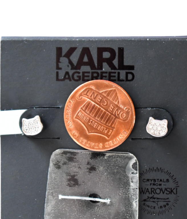 $49 New KARL LAGERFELD Swarovski Choupette Cat Mini Pave Stud Earrings