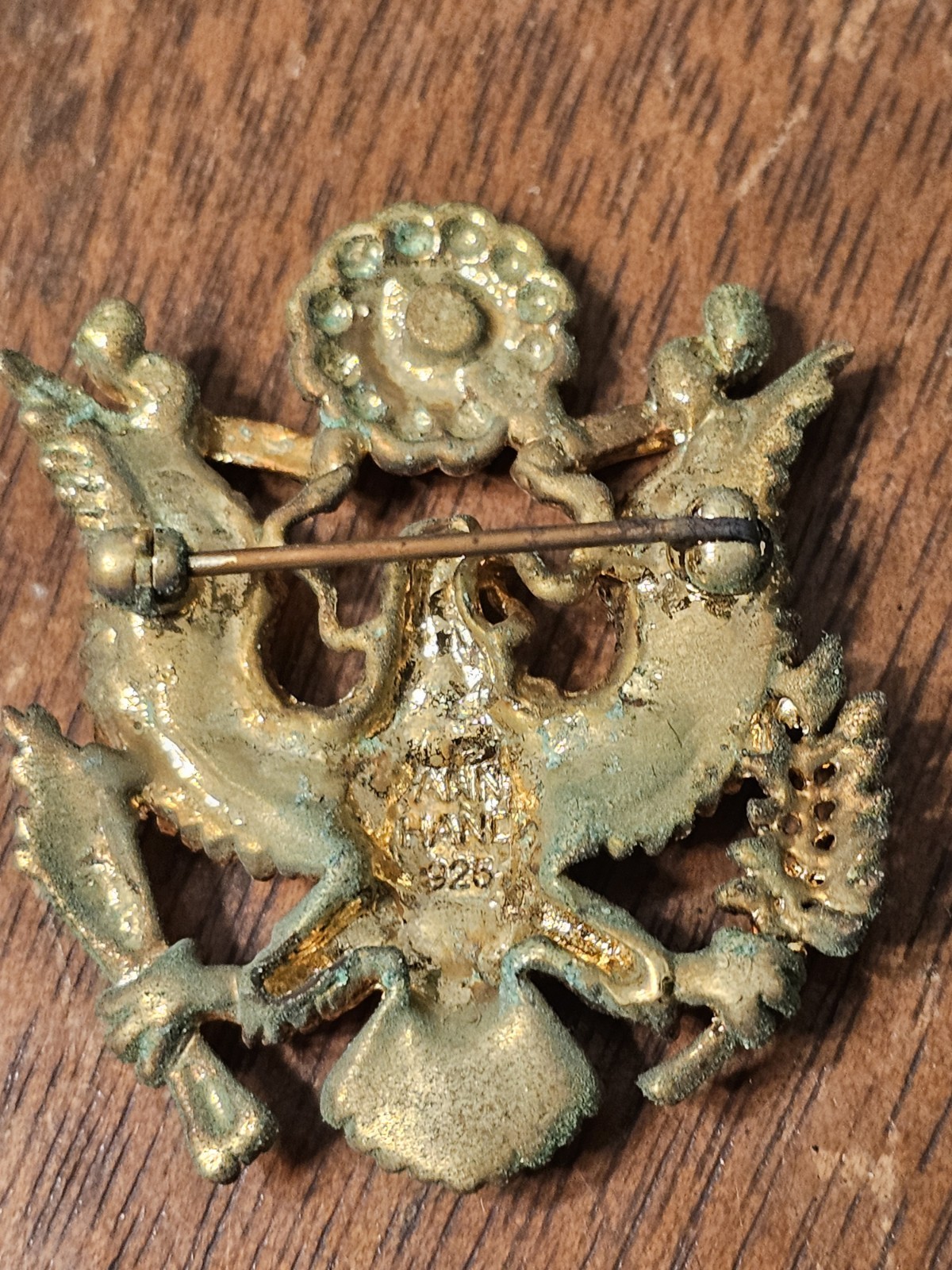 Ann Hand Great Seal Seal Of The United States Pin Brooch Gold Tone Faux Pearl