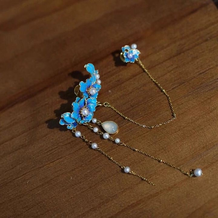 Floral Tassel One-Piece Earrings Ear Clips Women New Chinese Style Jewelry Pair